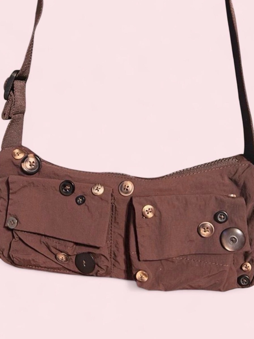 Brown Button-Accent Crossbody Bag